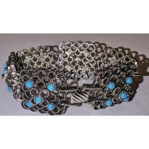 1960's Vintage Caroline Emmons Silver Tone "Blue Reverie" Bracelet